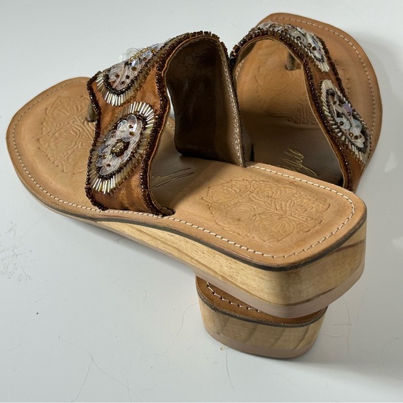 J. Jill Brown Beaded Leather Sole Bohemian Flip Flop Thong Sandals Size 8 - Picture 6 of 14